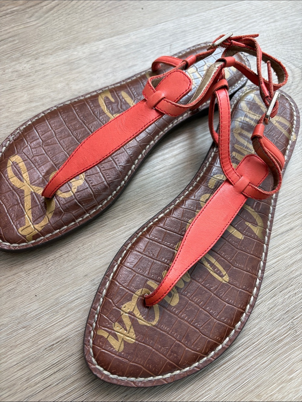 Sam Edelman Gigi Thong Sandal | Orange Sunrise Leather | Size 9.5 summer spring - Picture 3 of 7